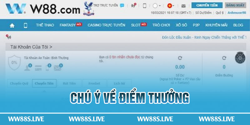 Chú ý về điểm thưởng