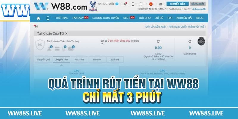 Quá trình rút tiền tại WW88 chỉ mất 3 phút